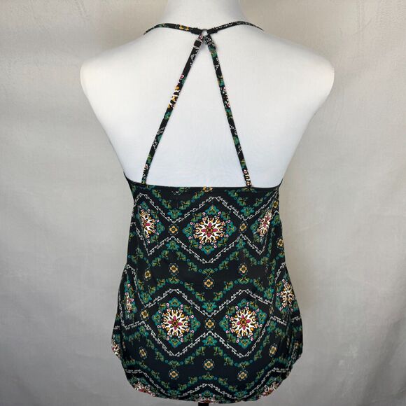 Hollister Crop Top Sz XS Black Green Smocked Sleeveless Strapped - Picture 3 of 6